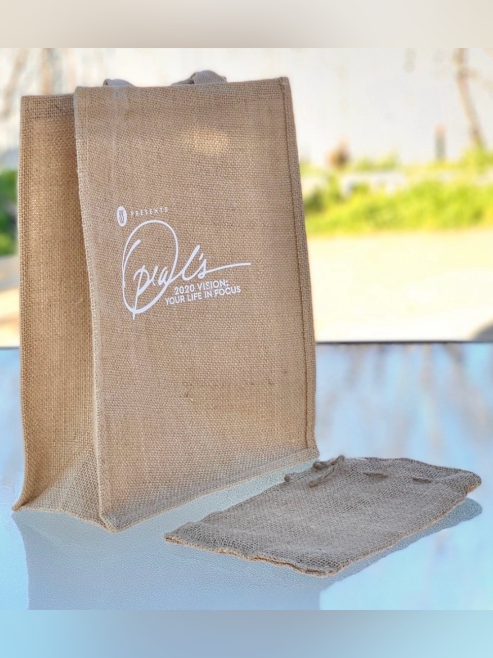 Oprah 2020 Vision: Your Life in Focus Natural Burlap Tote Bag and Mini Bag